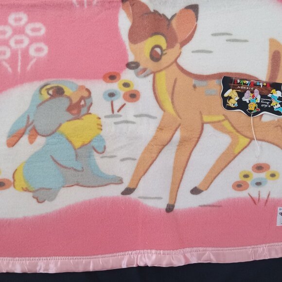 VTG Disney Classic Bambi Baby Blanket Satin Trim Pink New with Tags Disneyland - Picture 9 of 11
